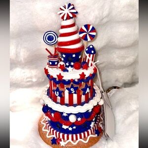 4th of July PATRIOTIC Gingerbread led Faux Cake Americana Fireworks Decor